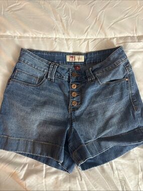lei Women's Button-Fly Medium Blue Denim Shorts